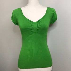 Green knit top - with low neck
